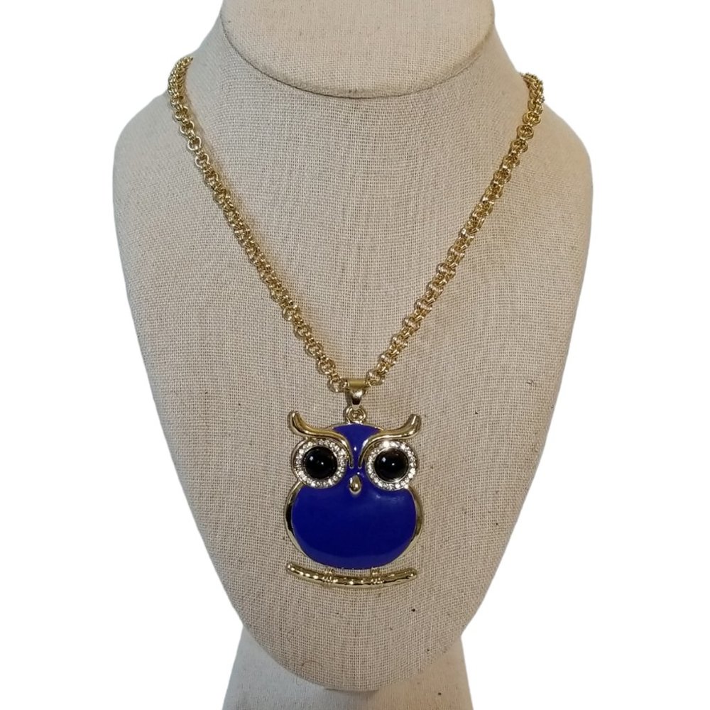 Amrita Singh Austrian Crystal Blue Owl Pendant Long Gold Necklace